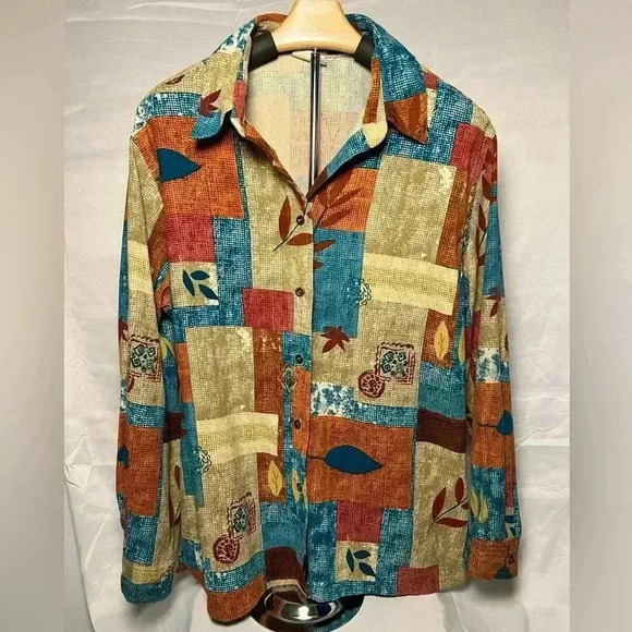 Vintage Korat Patchwork Button-Down Size Medium - Picture 1 of 4